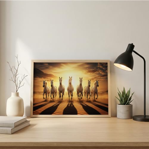 Image of Suneree 7 Horse Vastu Wall Painting (Landscape Collection) (Natural, Design 09, 10x13 Inch)