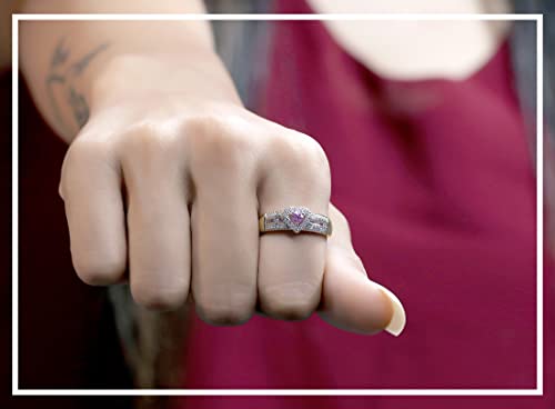 Oro 14 K taglio rotondo zaffiro rosa & bianco