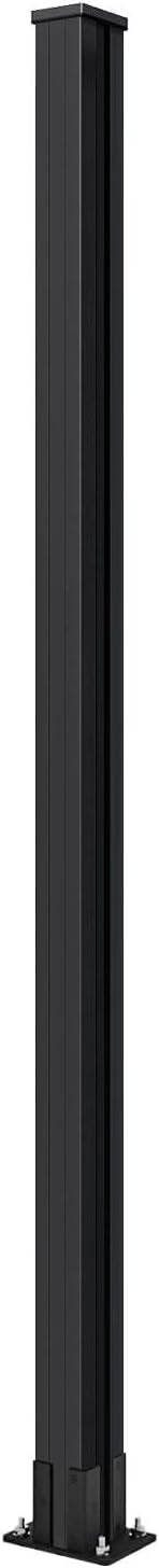 Mondaria 6 Ft Metal Above-Ground Posts for Wood-Plastic Composite Fence Installation with Meat Base, Top and Button Covers, Screws(Black, Set of 2)