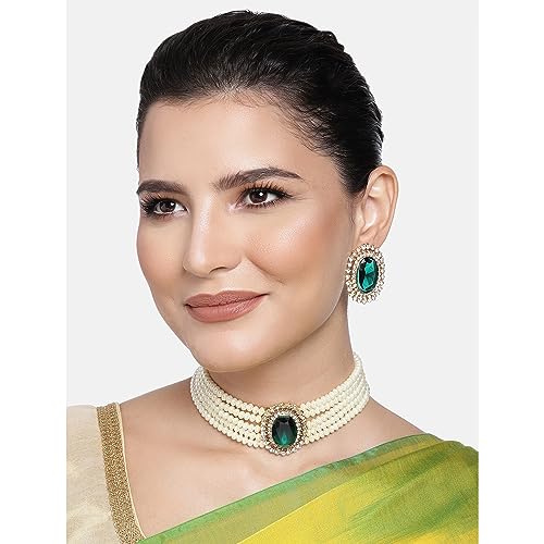 Image of Peora Traditional Maharani Haar Necklace with Earrings Bridal Jewellery Set Gift for Women