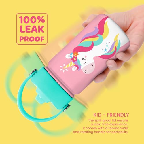 Image of SANDJEST Unicorn Water Bottle - Kids Water Bottle with Straw Lid - 12 Oz Insulated Stainless Steel Water Bottles for Kid Girls - Travel Cup for School Sports
