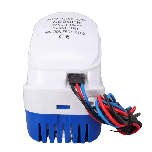 Yanmis Pompe de Cale Automatique 600 GPH Pompe à Eau Submersible pour Bateau Marin 12 V avec Interrupteur à Flotteur, Arbre en Acier Inoxydable, Boîtier ABS, Sortie 3/4", Eau Automatique Portable à