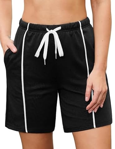 Crewhpo Damskie spodenki do biegania, spodnie wypoczynkowe, lato, wysoka talia, siłownia, sport, jogging, wędrówki, codzienne spodenki dresowe z kieszeniami, Czarny, M