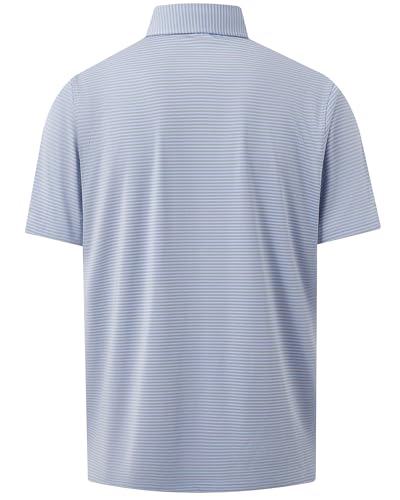 Image of Golf Shirts for Men - Dry Fit Moisture Wicking Short Sleeve Performance Sport Casual Striped Collared Mens Polo Shirt