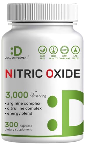 Nitric Oxide Supplement 3,000mg, 300 Capsules | 12-in-1 Complex for Men & Women – Arginine, Citrulline, Korean Red Ginseng, Tongkat Ali, Maca Root, & Marshmallow Blend*