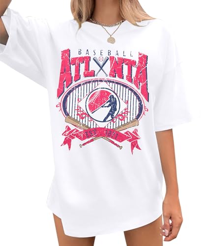 LUKYCILD Oversized Baseball Shirt Women: Vintage Baseball Mom Shirts Baseball Season Graphic Tee Game Day Short Sleeve Tops