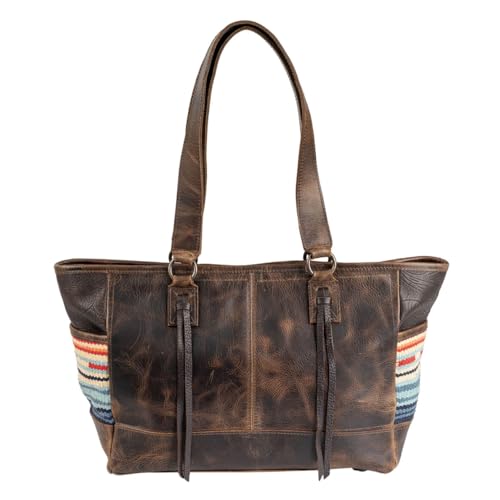 Image of STS Ranchwear Women's Genuine Leather /Cowhide /Cotton Blend Chaynee Mountain Tote Bag With Dual Leather Carry Handles w /Accents & Fringe