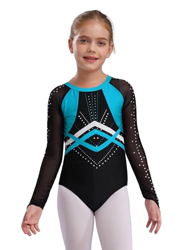 dPois Maillot Brillante De Danza Ballet para Niña Leotardo De Manga Larga Body De Gimnasio Disfraz De Bailarina Azul Verde 9-10 años