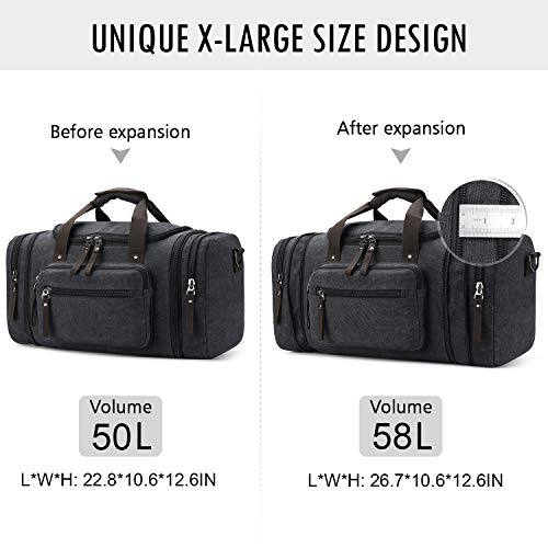 Toupons Travel Duffel Bag for Men Canvas Overnight Bag Weekend Bag (Black XL)