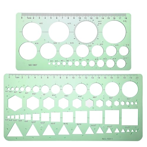 Elegaperma 2 pcs Circle Template for Drawing, Lightweight Portable Circle Ruler, Durable Geometric Stencil, Draw Geometric Shapes Such as Circles, Triangles, Squares, and Hexagons of Various Sizes