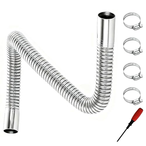 Tubo de escape de 150cm, Tubo de escape flexible portátil de 25mm en acero inoxidable, con 4 pinzas de acero inoxidable y herramienta de montaje práctica, para Calefacción de coche diesel
