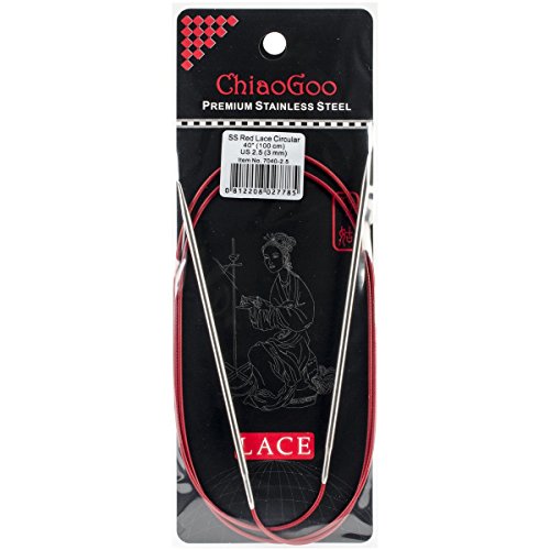 CHIAOGOO 40ーInch Red Lace Stainless Steel Circular Knitting Needles, 2.53mm