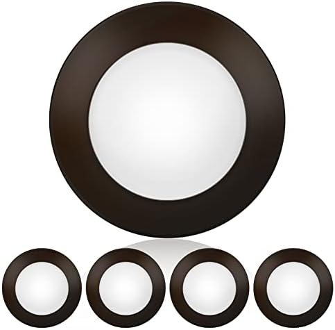 ECOELER 4 Inch Flush Mount Dimmable LED Disk Light, 3000K Warm White, 650lm Round Bronze Low Profile Recessed & Surface Mount Disk Light, 4 Pack