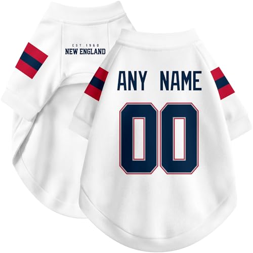 Image of New England Dog Clothes Jersey Style Personalized Pet T Shirt with Custom Name Number for Small Medium Large Dogs