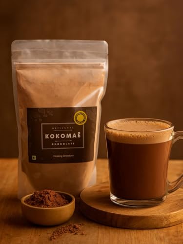 Image of Kokomae Dark Drinking Chocolate Mix | Farm Fresh Organic Cocoa from Tamil Nadu | Made with Organic Cocoa Beans & Cane Sugar | Thick & Rich Hot or Cold Chocolate | Vegan, Gluten-Free | No Preservatives -200gm