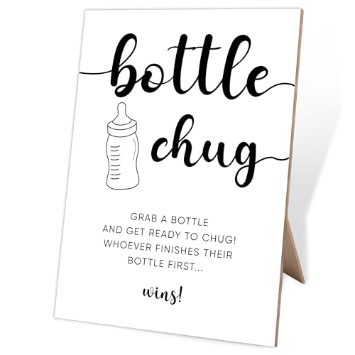 Bottle Chug Sign, 8X11 Minimalist Style Wooden Sign, Baby Shower Games Sign, Baby Shower Decorations, Shower Gifts Sign, for Gender Reveal Party, Gift Table Sign, Baby Shower & Event Party,16