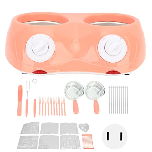 Tyenaza Chocolate Melting Pot, 24x9x19cm Electric Chocolate Fondue Melting Machine with Double Pot Kitchen Tool(US Plug-Pink)