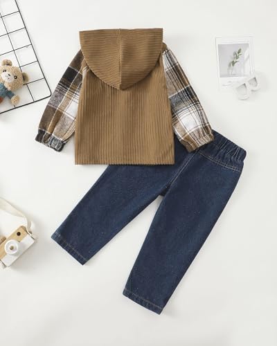 Image of Renotemy Toddler Baby Boy Clothes Hooded Sweatshirt Denim Outfits 12M-5T