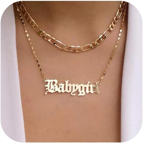 Layered Babygirl Pendant Necklaces Fashion Necklace Mother Girlfriend Gift Chain Jewelry for Women and Girls (Gold)
