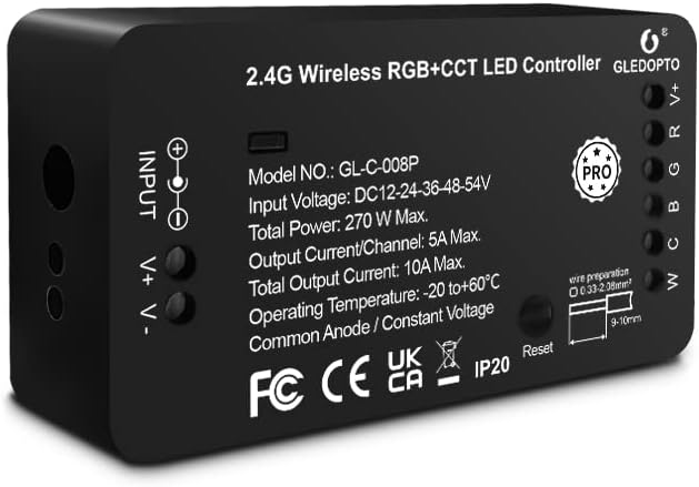 ‎GLEDOPTO Zigbee Pro RGBCCT LED Strip Controller RGB CCT RGBW RGBWW 5 in 1 Compatible with SmartThings  Echo Plus App Voice Control (Zigbee Pro RGBCCT Controller with Reset Key)