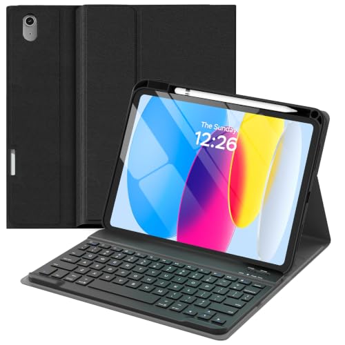 MERSATM Keyboard Case for iPad (A16) 11th gen 2025 11 inch, 10th Generation 2022 10.9 inch Case with Magnetic Detachable Wireless Keyboard, Multi-Angle Stand Folio Cover with Pencil Holder,Dark Black