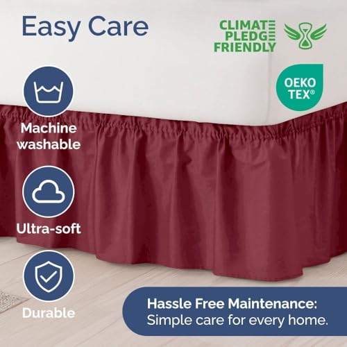 Image of Bed Skirt - Wrap Around Dust Ruffle Bed Frame Cover with Easy Fit Elastic Strap, Single Size 12 Drop, Microfiber Pleated, Machine Washable |Burgundy, (48inchx72inch)