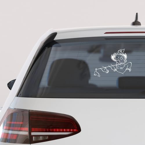 Image of KREEPO Pack of 2 Lord Krishna Religious Self-Adhesive Vinyl Car Decal Sticker for Exterior Use| Dashboard| Windshield (White)