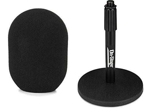 Neumann WS 87 Foam Windscreen - Black + On-Stage Stands DS7200B Adjustable Desktop Microphone Stand Value Bundle