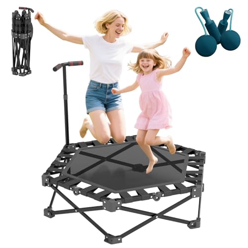 106cm Fitness-Trampolin Indoor für Erwachsene | Hohe Belastbarkeit | Höhenverstellbar | EIN-klick-Faltbar & Montagefrei | Mini Trampolin inkl. Springseil | Rebounder Klein