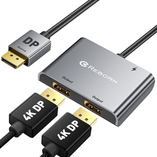 Reborn DisplayPort to Dual DisplayPort Splitter 4K@60Hz Display Port Splitter 1 in 2 Out for Dual Monitor Extended Display DP Source to 2 DP Adapter with PC, Graphics Card and More by Reborn - Used condition - CA$32.78