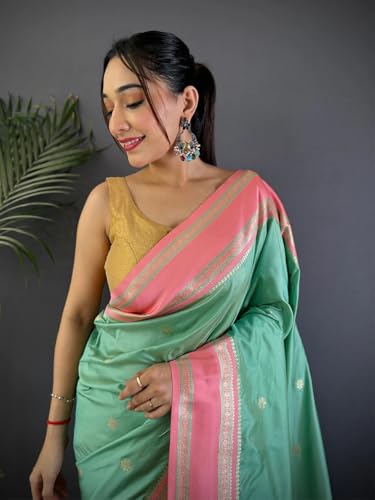 Image of SGF11 Women's Kanjivaram Pure Soft Silk Saree With Unstitched Blouse Piece
