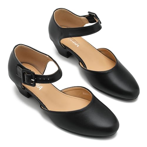 LIURUIJIA Women's Low Chunky Heel Dress Shoes Closed Toe Comfortable D'Orsay Work Office Pumps Black Matte US 72