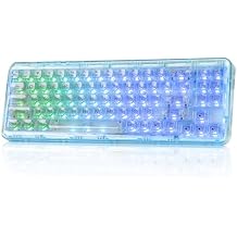 YUNZII X71 Wireless Hot Swappable Transparent Mechanical Keyboard with Clear Keycaps, 68% Layout, BT5.0/2.4G/USB-C Gasket Mount Wireless RGB Backlit for Windows/MacCrystal Ice Switch,Cyan