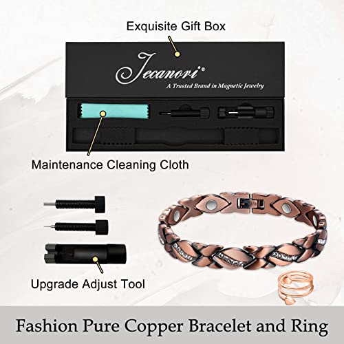 Jecanori Magnetic Copper Bracelets For Women,Copper Magnetic Ring For Women,Crystal Bracelets With 3500 Gauss Magnets,Jewelry Gift With Sizing Tool #TOP6