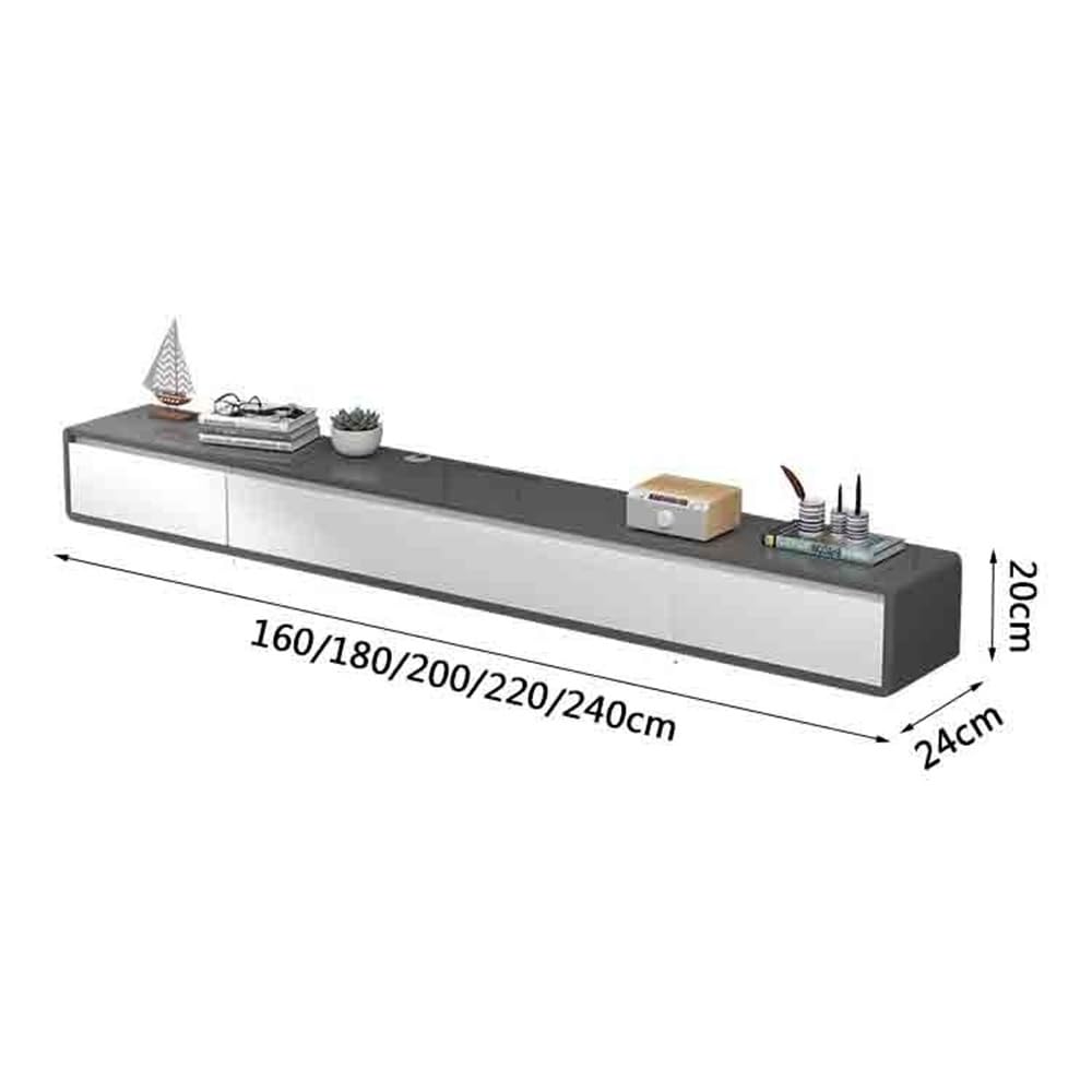Consola de televisión Soporte Flotante for TV montado en la Pared, Centro de Entretenimiento Madera con Puerta abatible 2 cajones, Muebles Sala Estar Estilo Moderno, Caucho(220cm)