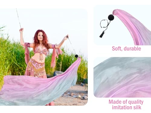 Hitopin Belly Dance Veil Poi Set including Colorful Silk Streamers for Performances, Multicoloured, 200cm*80cm - Image 2