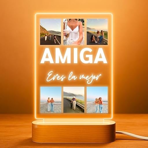 Cristal Plaque Lampara Para Fotos con 6 Imágenes – Lamparas Personalizadas con Texto Especial y la Frase “Amiga” – Regalo Personalizado para Amigas con Luz LED en Metacrilato | Ya disponible en tu tienda friki favorita! En mundofriki.es!