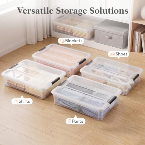 Image of Lifewit 44Qt Storage Bins with Lids, Plastic Large Latches Boxes with Wheels, Clear Totes Tubs Container for Closet Organizers and Storage, Bedroom, Clothes, Craft, 4 Pcs