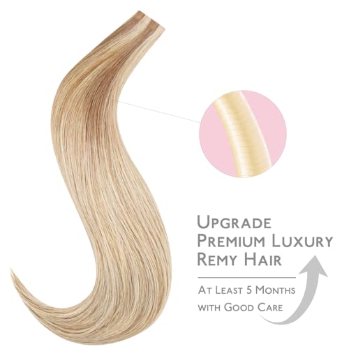Image of WENNALIFE Invisi Edge Tape in Hair Extensions Human Hair,#12A /18H,22 Inch | 22 Inch 50g 20pcs Ash Beige Blonde Blend Invisi Remy Hair tensions Natural Seamless Injected Tape Ins Straight tensiones