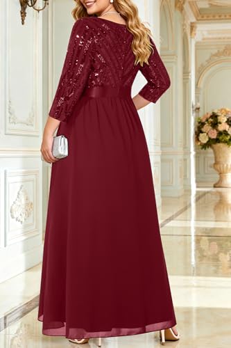 Image of Talisea Womens Plus Size Formal Dresses - V Neck 3 /4 Sleeve Sequin Prom Evening Gowns Long Maxi Dress