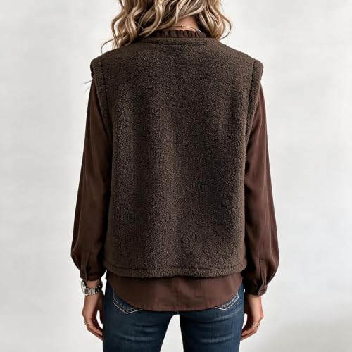 Womens Sherpa Fleece Vest Open Front Short Boxy Casual Winter Layering Top - image 6