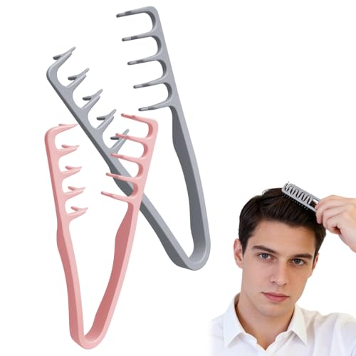 VRYNDH 2 Pettine per Capelli Ricci,Pettine Denti Larghi,Pettine Volumizzante Denti Larghi per Donna Uomo, Pettini Multiuso per Frangia Denti Larghi, per Tutti Tipi Capelli,Rosa e Grigio