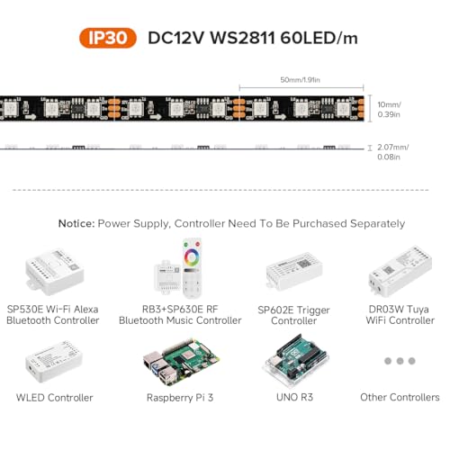 WS2811 IC=RGB IC Indirizzabile Dream Color Striscia LED 5M 60LED/m 20Pixel/m 300LED 100pixel Non Impermeabile Nero PCB Flessibile DC12V Effetto Inseguimento per la Decorazione Casa - Illuminazione - Immagine 1