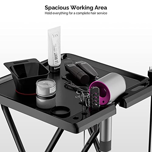 Salon Tray on Wheels Foldable, Tattoo Color Trays for Hairstylist Esthetician Barber, Dental Medical Rolling Tray Cart, Hair Trolley Mobile Organizer with Storage Drawer - Thumbnail 3