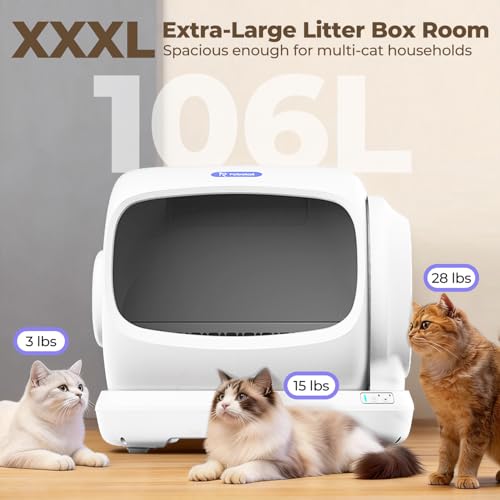 Robotail XXXL Self-Cleaning Cat Litter Box, 106L Extra-Large Automatic Cat Litter Box for Multiple Cats, Safety Sensor/Anti-Pinch Patent/Smart APP Control/Low Entrance/Double-Layer Defense/Easy Clean