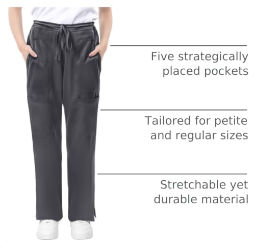 Image of 4-Way Stretch Rayon Blend Scrub Pants Women Mid Rise Relaxed Fit 31 inch Inseam | Flare Scrub Pants with 5 Pockets, Drawstring Waist, Easy-Care Fabric, and Comfortable Fit for Long Healthcare Shifts