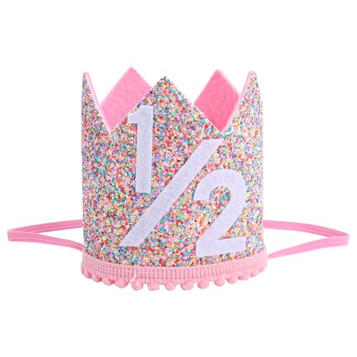 BOXOB Baby Half Birthday Party Crown, Glitter Rainbow Crown Hat, Cute 6 Months Birthday Decorations, Photo Prop
