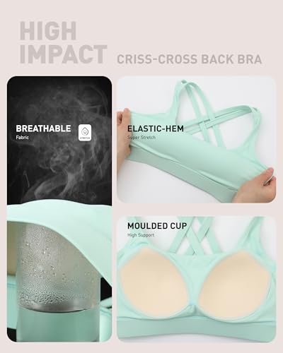Image of RUNNING GIRL High Impact Sports Bras for Women - Scoop Neck Strappy Sports Bra High Support Moulded Cup Workout Bra