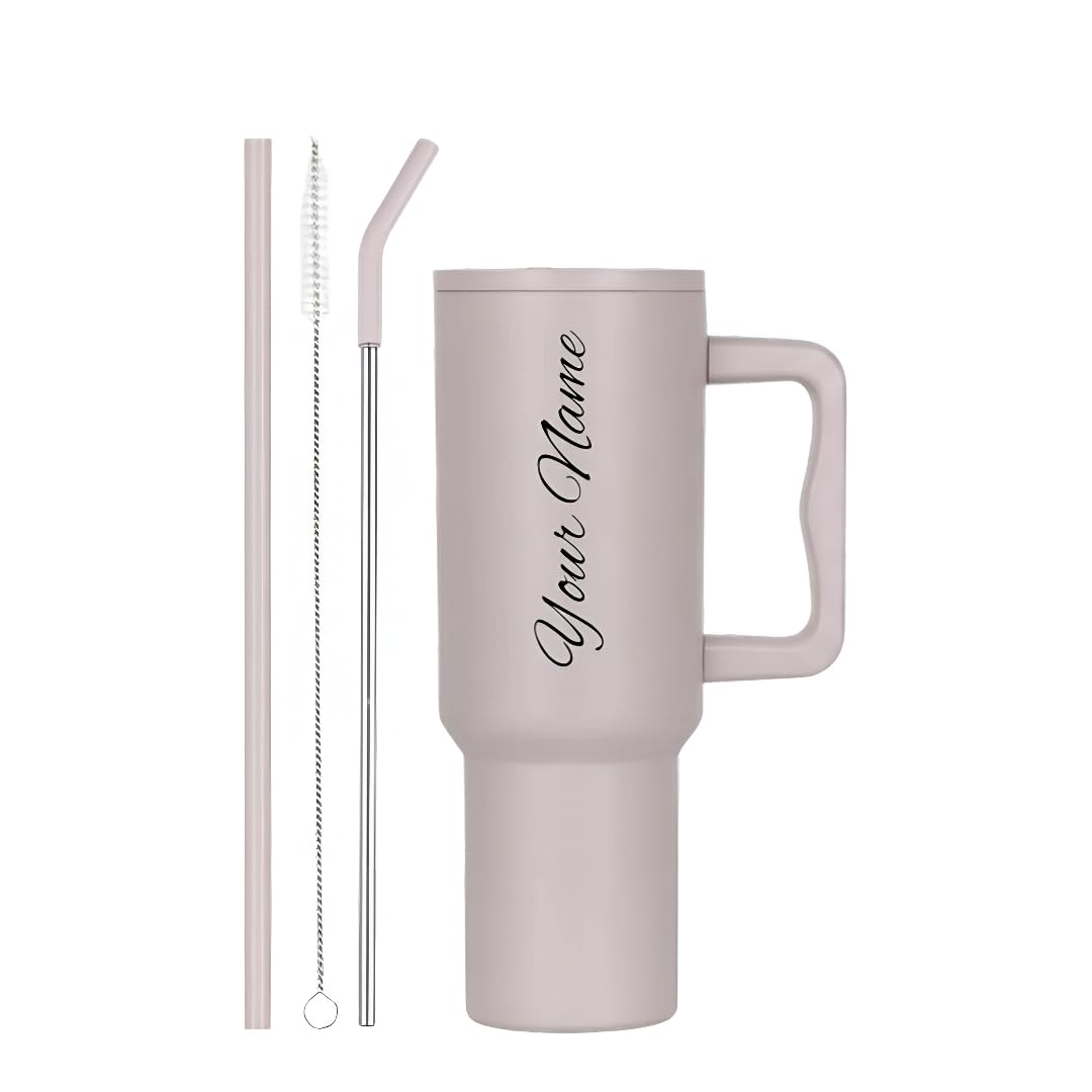 PEIPUS Personalised with Your Name, 1200ml Tumbler with Straw-Handle–Stainless Steel Double Wall Insulated Cup | Leakproof Sipper Mug for Hot-Cold Drinks |Coffee - WaterTumbler (Rose Custom)