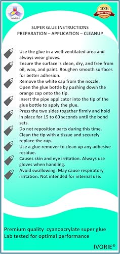 Ivorie IVR-GLUE-ALB Super Glue Adhesive Instant Bonding Cyanoacrylate Acrylic thumb #3